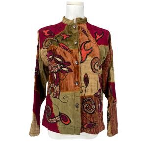 Y2K VTG Sybelle Sequin Velvet Patchwork Embroidered Sequin Jacket Petite M